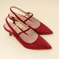 Gutsy Garnet Suede Mary Jane Slingback Kitten Heel