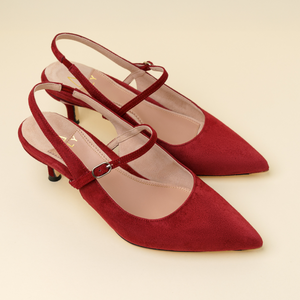 Gutsy Garnet Suede Mary Jane Slingback Kitten Heel
