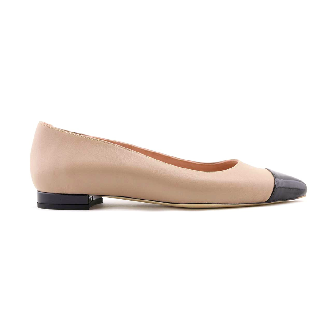 Bossy Beige Leather Cap Toe Flat