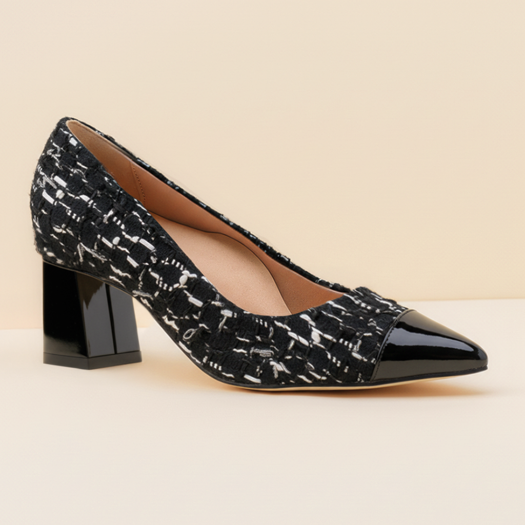 [Limited Edition FW'25] Black Fancy Tweed Cap Toe Lower Block Heel Pump