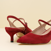 Gutsy Garnet Suede Mary Jane Slingback Kitten Heel