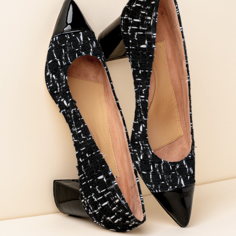 [Limited Edition FW'25] Black Fancy Tweed Cap Toe Lower Block Heel Pump