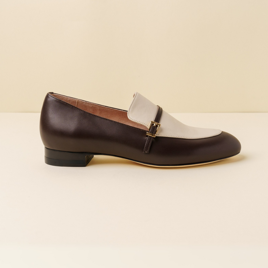 Chocolate & Ecru Mix Calf Leather Loafer