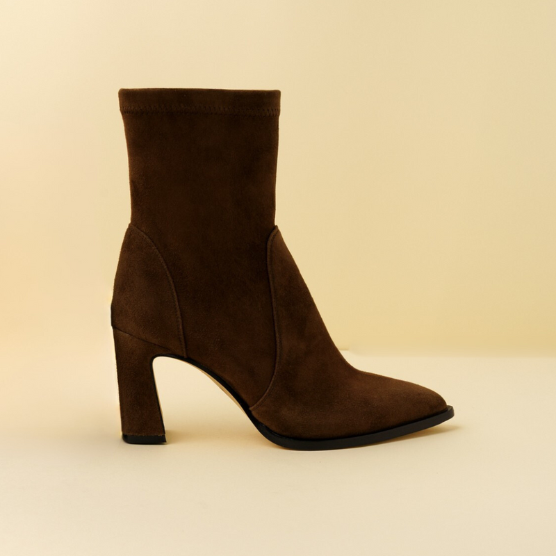 Chocolate Brown Suede Bold Block Sock Bootie