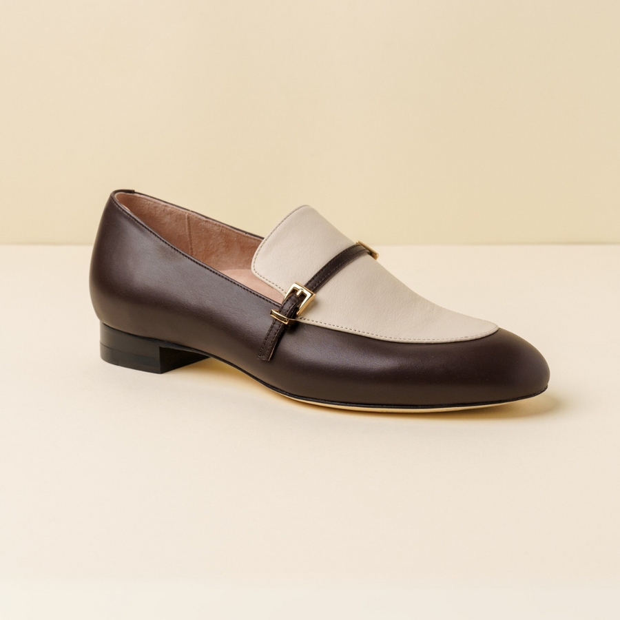 Chocolate & Ecru Mix Calf Leather Loafer