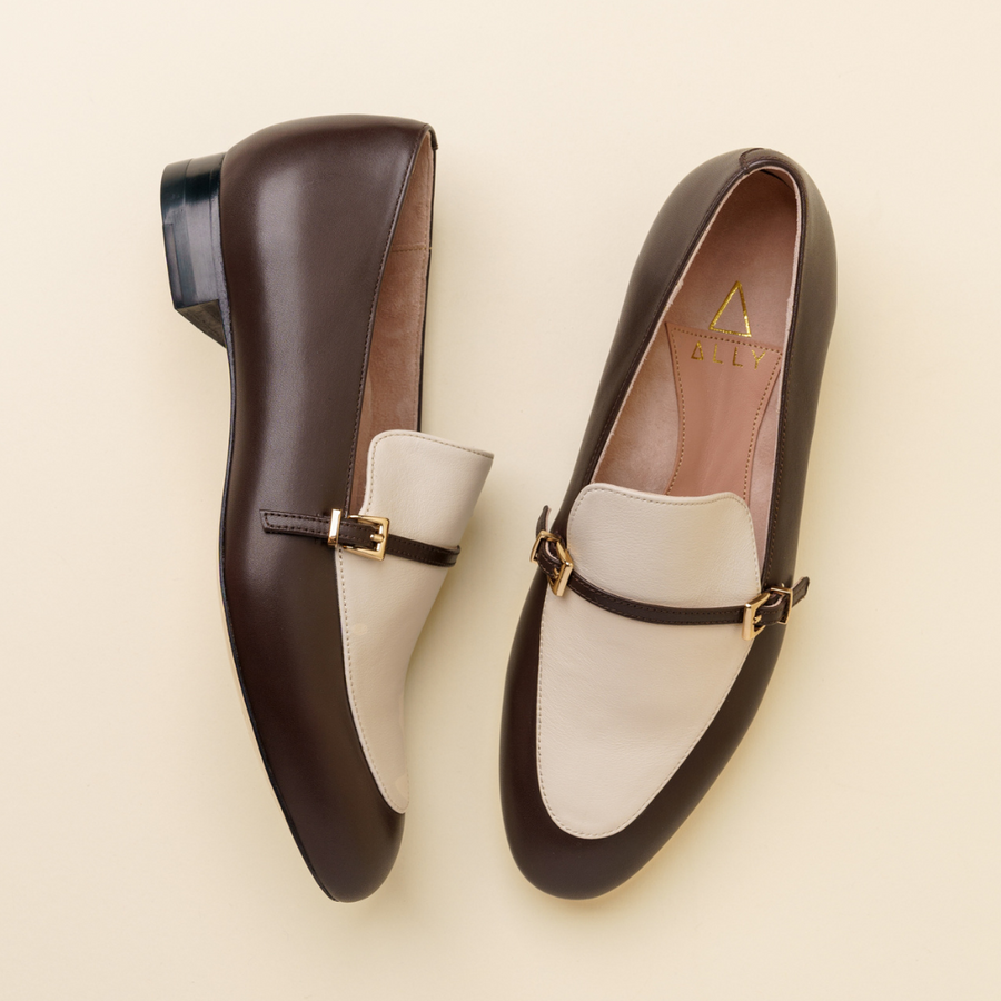 Chocolate & Ecru Mix Calf Leather Loafer