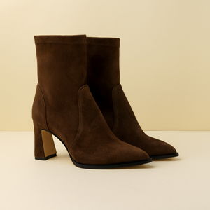 Chocolate Brown Suede Bold Block Sock Bootie