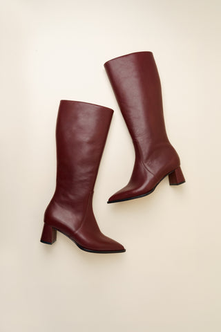 [NEW] Burgundy Calf Leather Lower Block Tall Boot