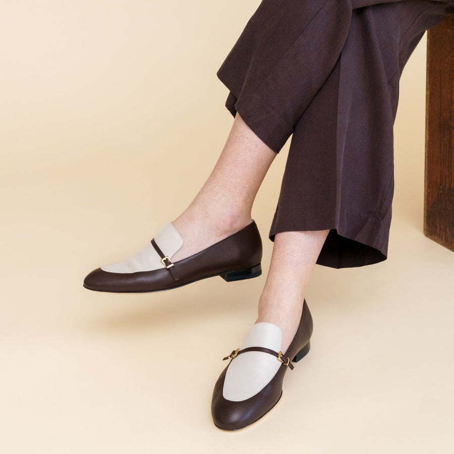 Chocolate & Ecru Mix Calf Leather Loafer