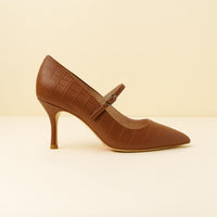 Cognac Embossed Leather Mary Jane Pump