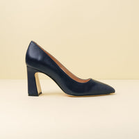 Good Night Navy Leather Block Heel Pump