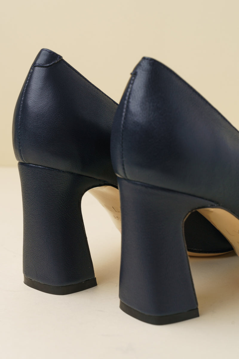 Good Night Navy Leather Block Heel Pump