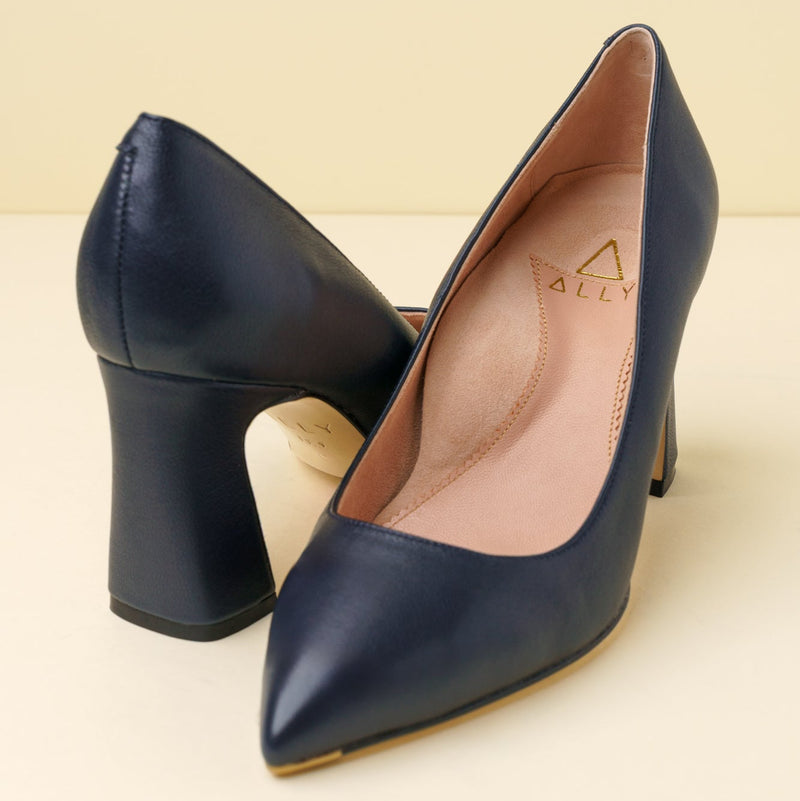 Good Night Navy Leather Block Heel Pump