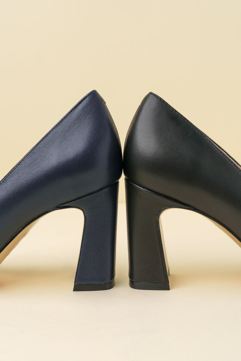 Good Night Navy Leather Block Heel Pump