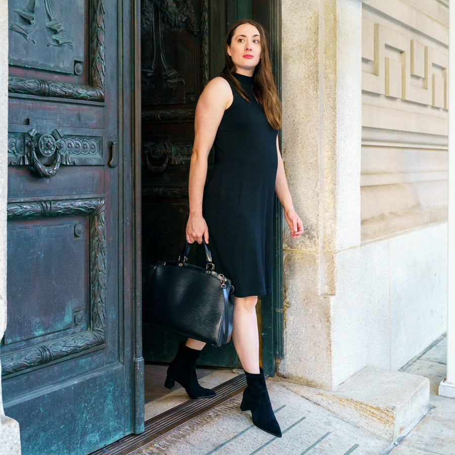 Black Suede Lower Block Sock Bootie