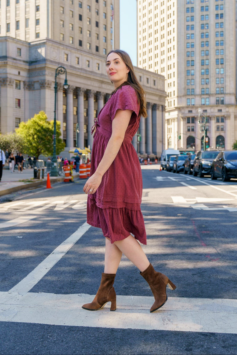 Chocolate Brown Suede Bold Block Sock Bootie