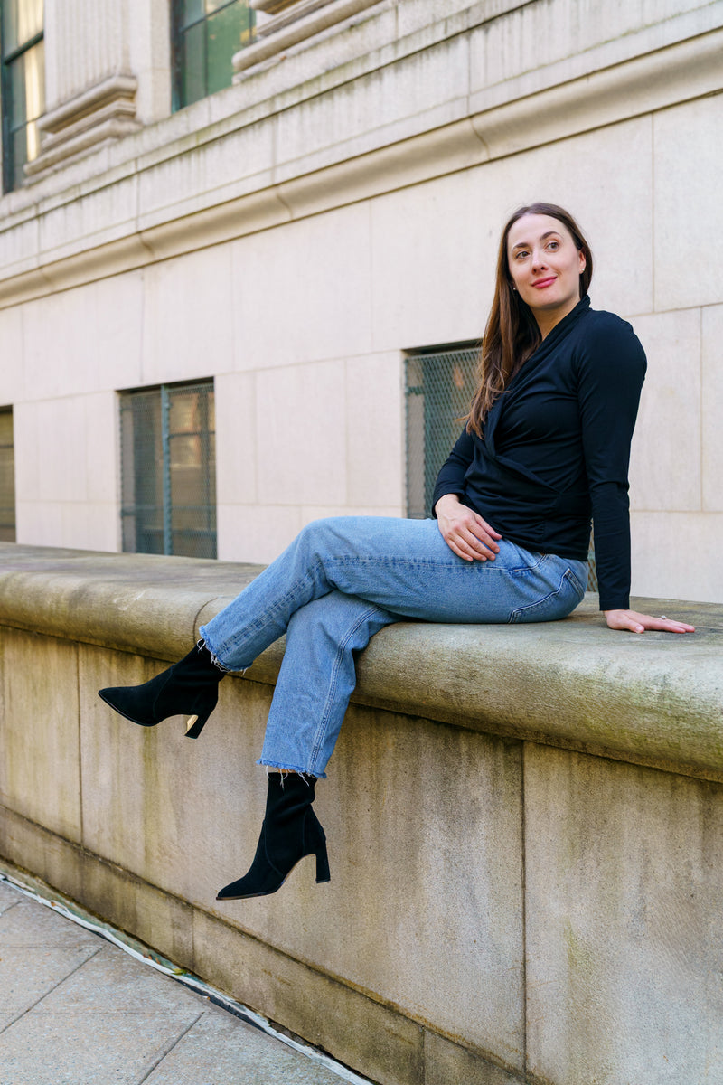 Black Suede Bold Block Sock Bootie
