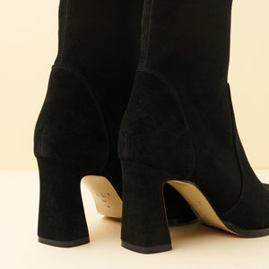 Black Suede Bold Block Sock Bootie