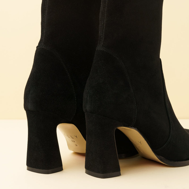 Black Suede Bold Block Sock Bootie