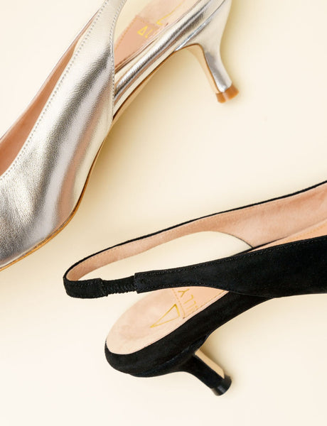 Comfortable Black Suede Slingback Kitten Heel | ALLY Shoes