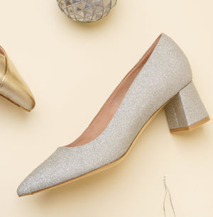Silver Shimmer Lower Block Heel