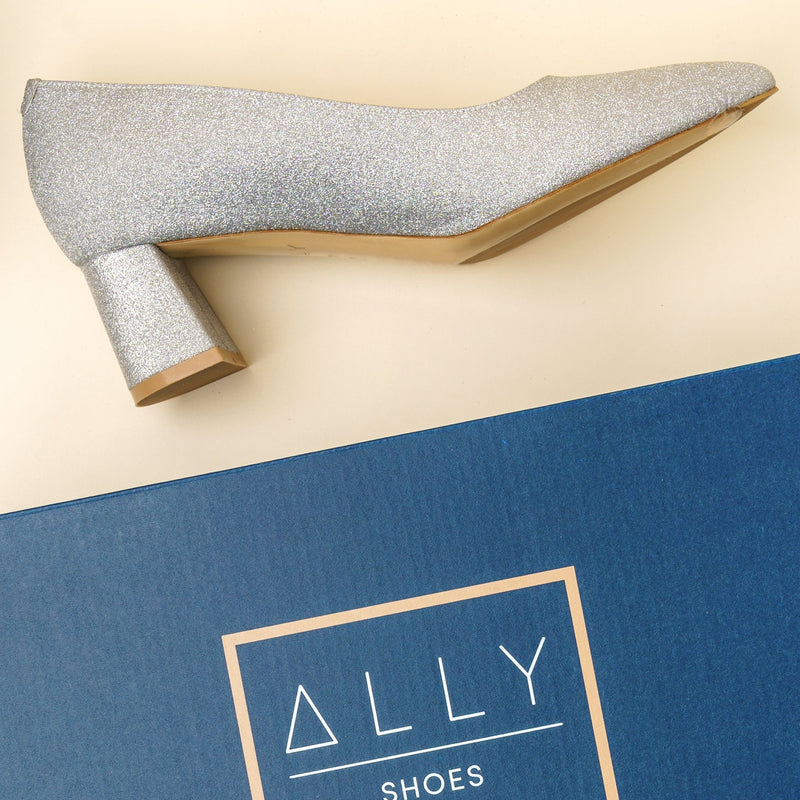 Silver Shimmer Lower Block Heel