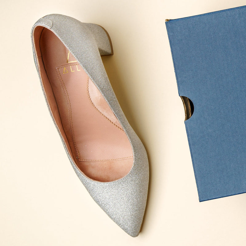 Silver Shimmer Lower Block Heel