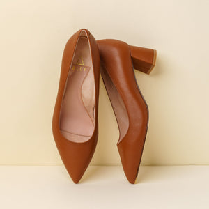 Courageous Caramel Leather Lower Block Heel