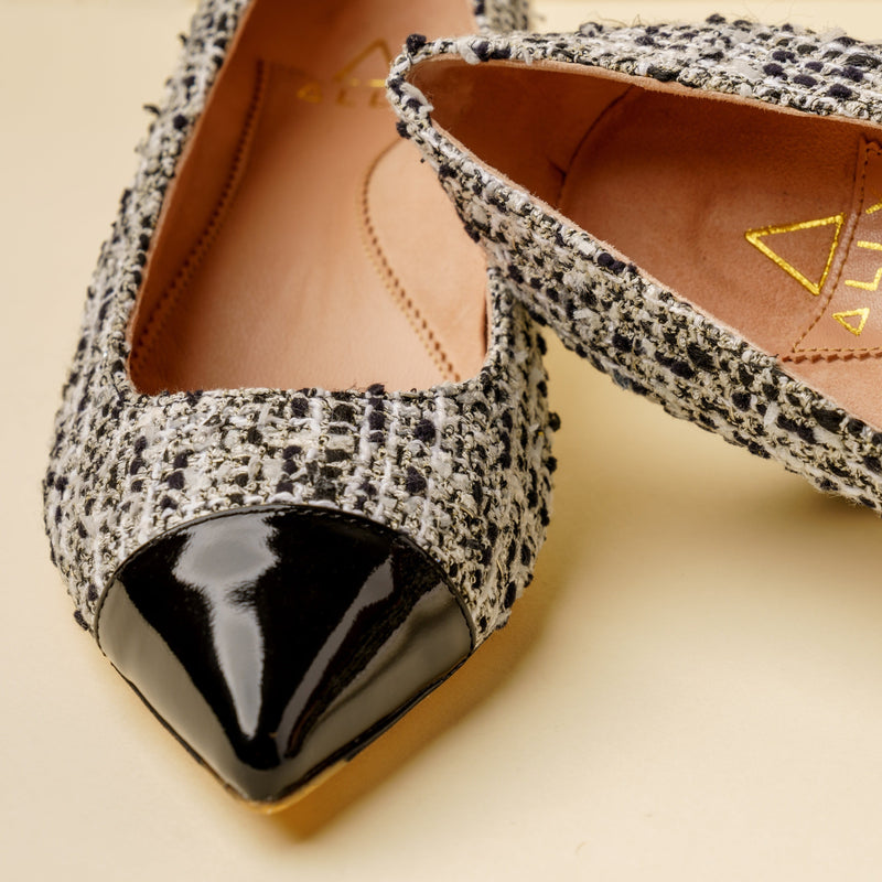 [Sample - Limited Edition FW'23] Black & White Mix Tweed Cap Toe Flat