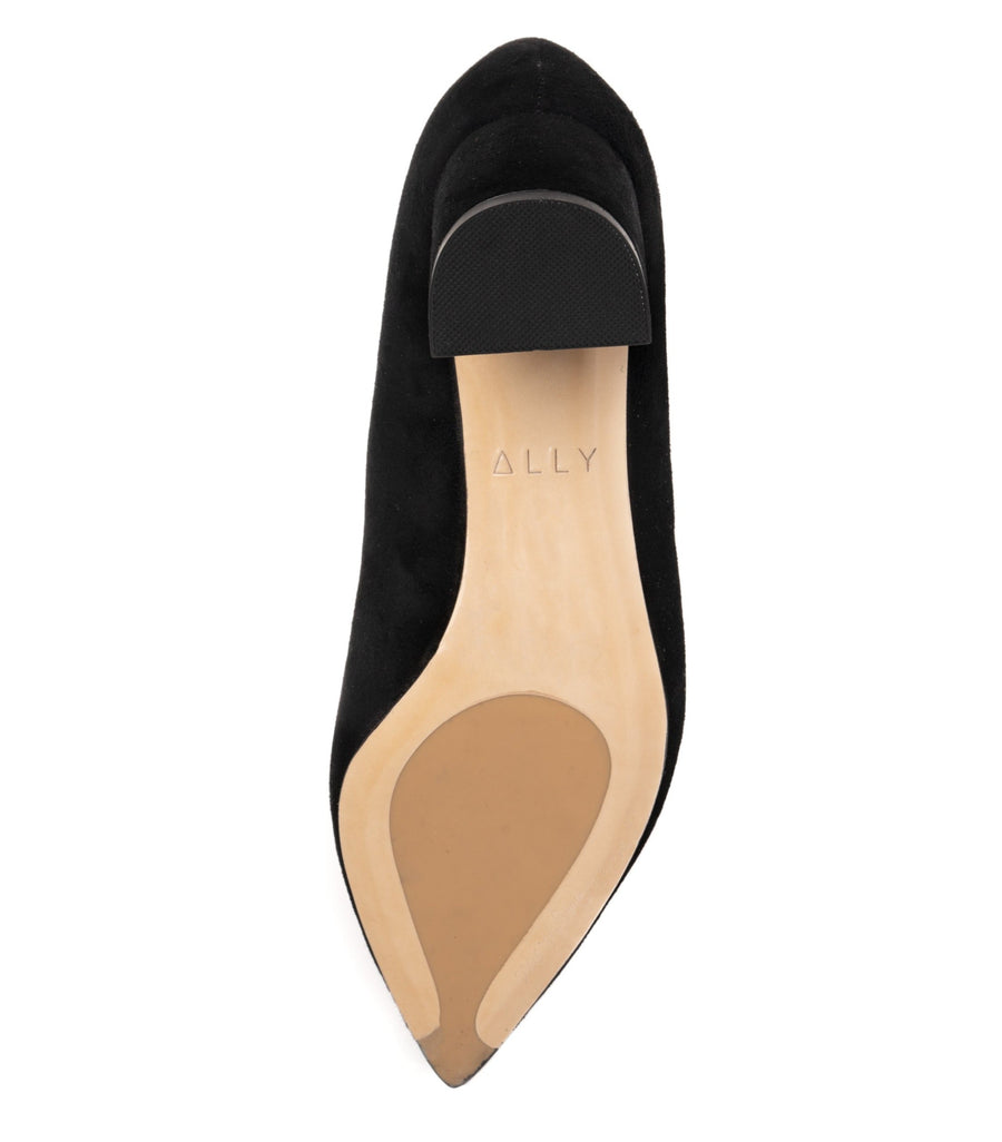 Black Suede Mary Jane Lower Block Heel