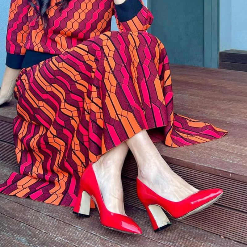 Red Patent Leather Block Heel Pump