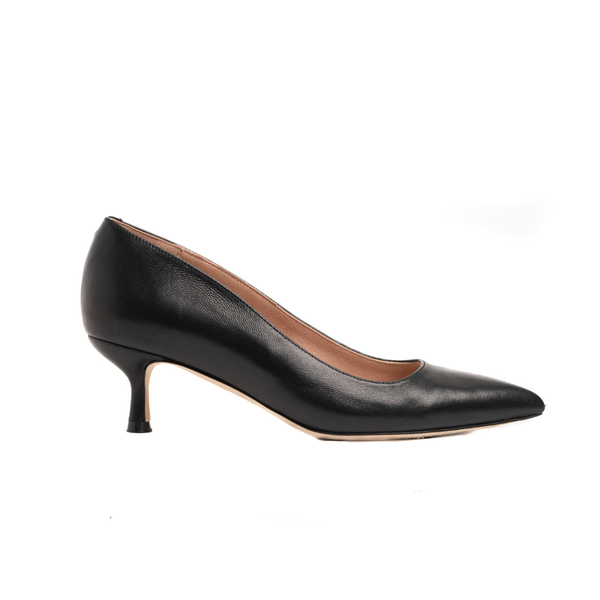 Black Leather Kitten Heel