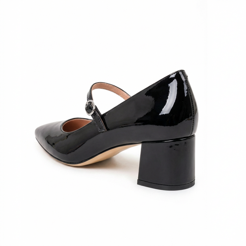 Black Patent Leather Mary Jane Lower Block Heel – Ally Shoes