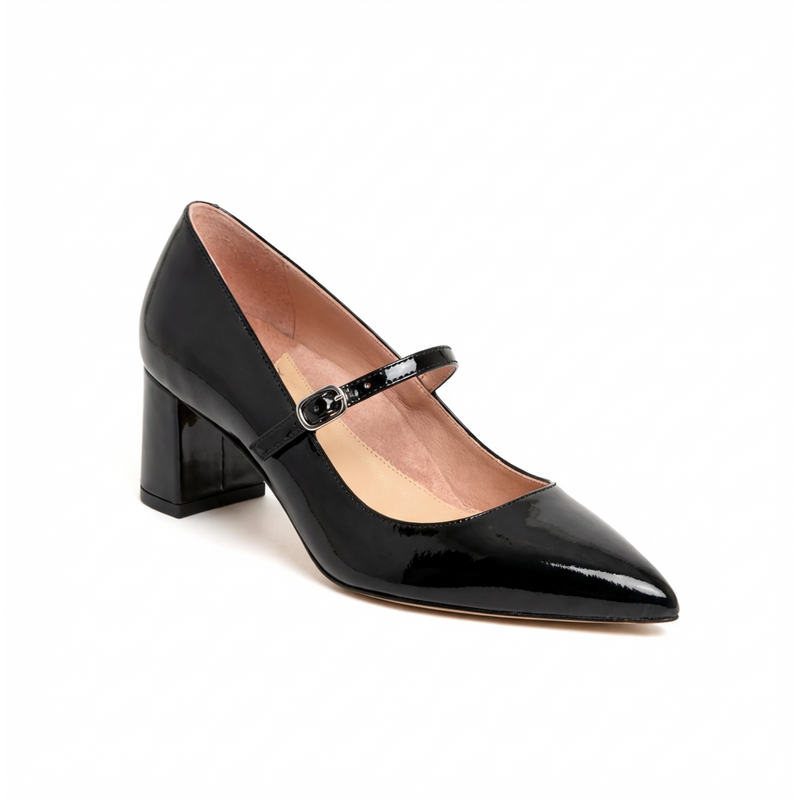 Black Patent Leather Mary Jane Lower Block Heel – Ally Shoes