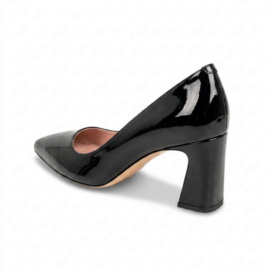 Black Patent Leather Square Toe Bold Block Heel