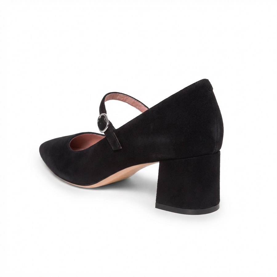 Black Suede Mary Jane Lower Block Heel
