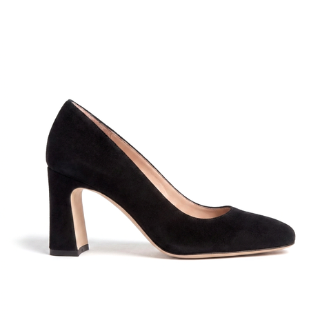 [NEW] Black Suede Square Toe Bold Block Heel
