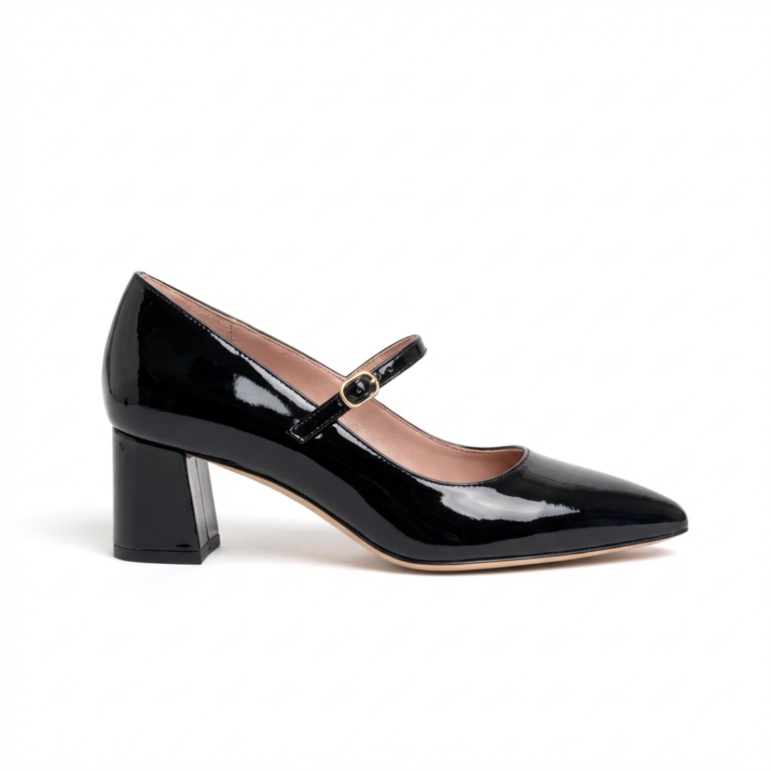 Black Patent Leather Mary Jane Lower Block Heel comfortable two inch block heel for work and everyday wear