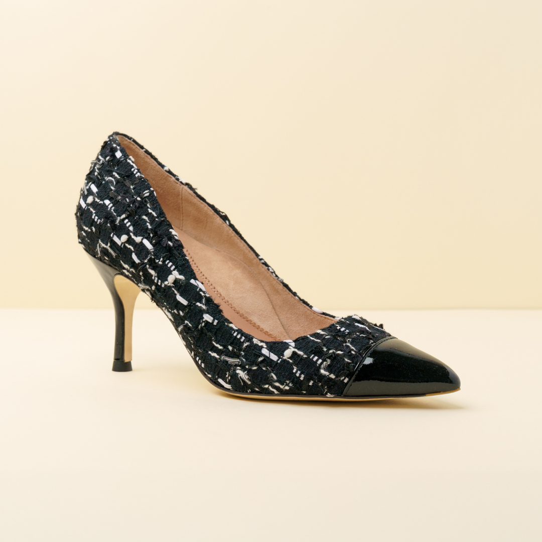 Limited Edition FW'25] Black Fancy Tweed Cap Toe Classic Pump