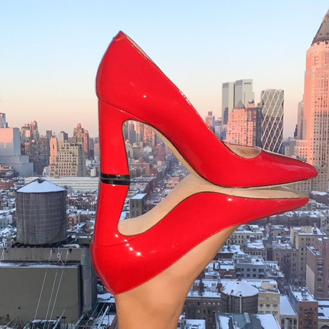 Red Patent Block Pump Comfortable Heels Ally Shoes