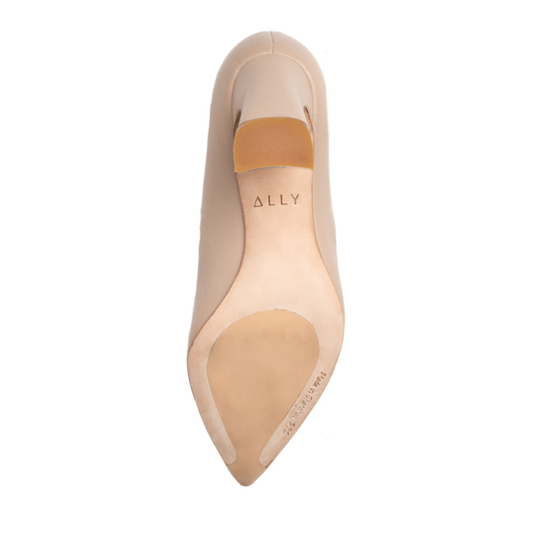 Bossy Beige Leather Block Heel Pump - Comfortable Heels - Ally Shoes