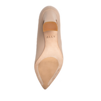 Bossy Beige Leather Block Heel Pump