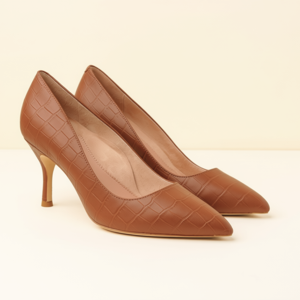 Cognac Embossed Leather Classic Pump