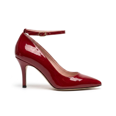 [NEW] Crimson Red Patent Leather Ankle Strap Pump
