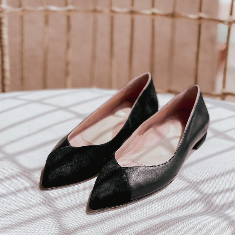 Black Suede & Leather Mix Forever Flat for Women |Ally Shoes EU 35.5/US 5.5 / Narrow (A)