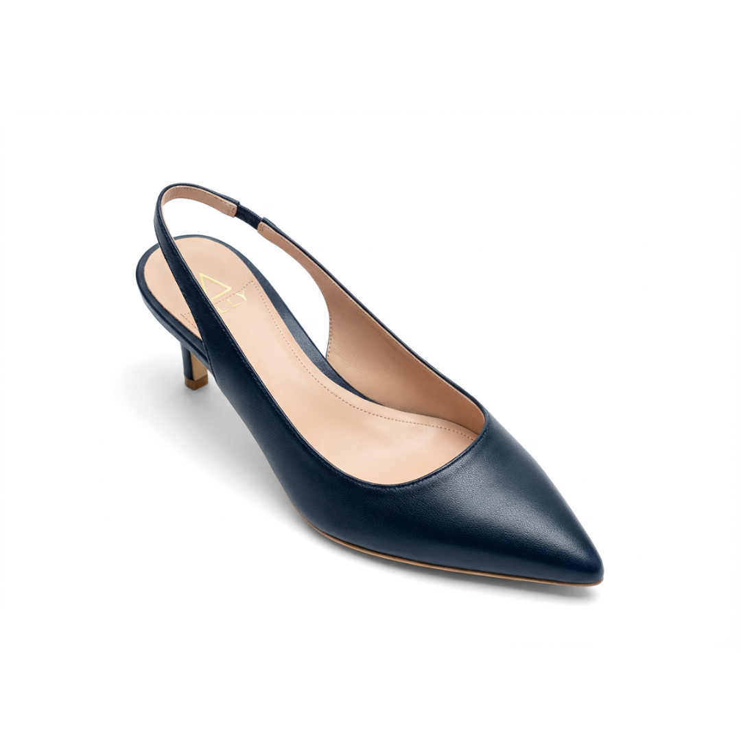 Good Night Navy Leather Kitten Heel