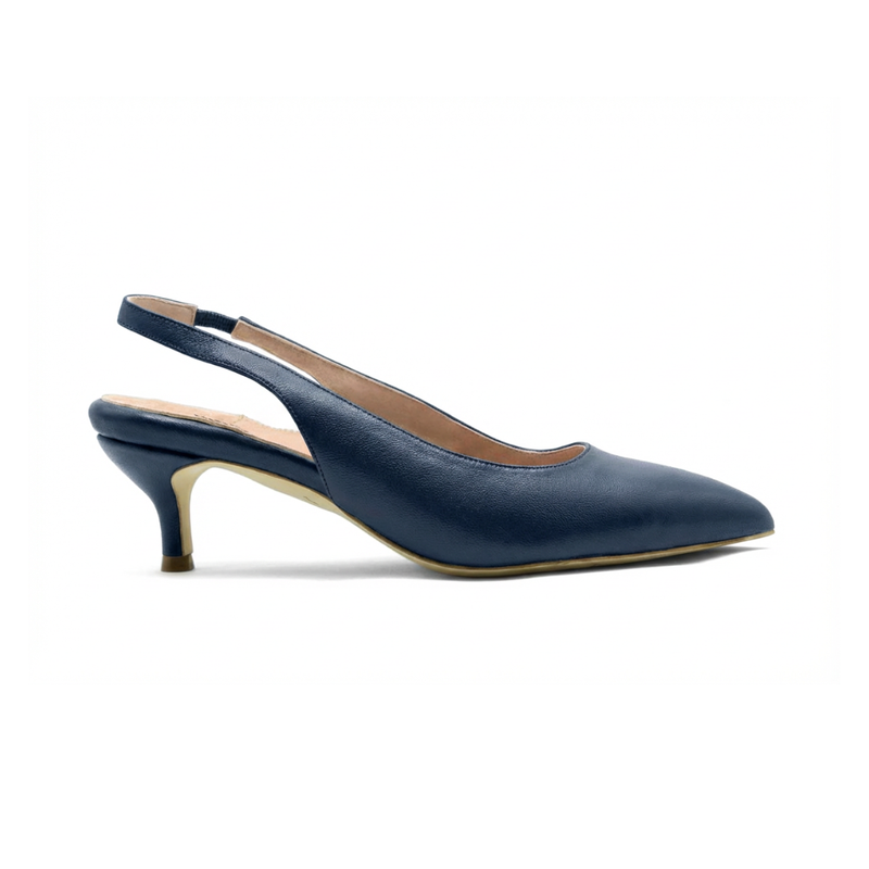 Good Night Navy Leather Kitten Heel