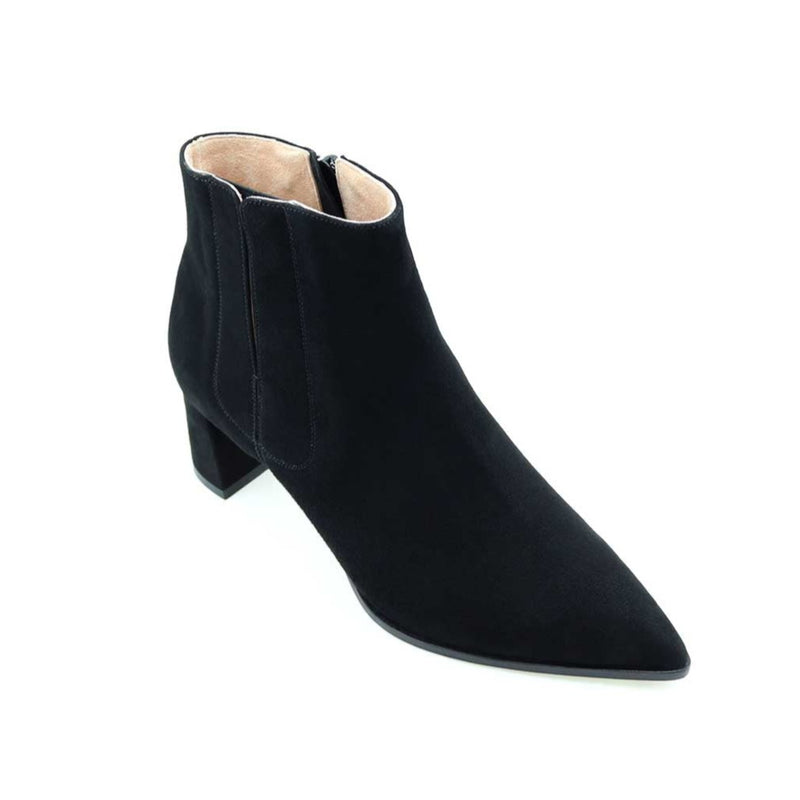 [NEW] Black Suede Bold Block Ankle Boot