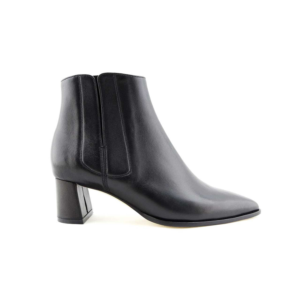 Black Leather Lower Block Ankle Boot