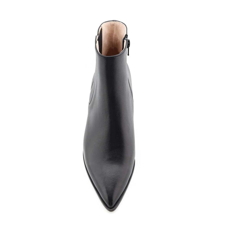 Black Calf Leather Lower Block Ankle Boot